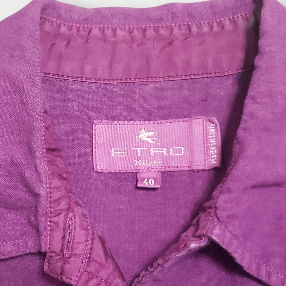 SOLDEtro Milano Purple 100% Linen Button Up Shirt Jacket Shacket Wns Sz 40 (S/4) - Picture 6 of 11